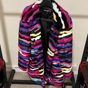 Karl Lagerfeld Striped Faux Fur Coat in Bold Colors